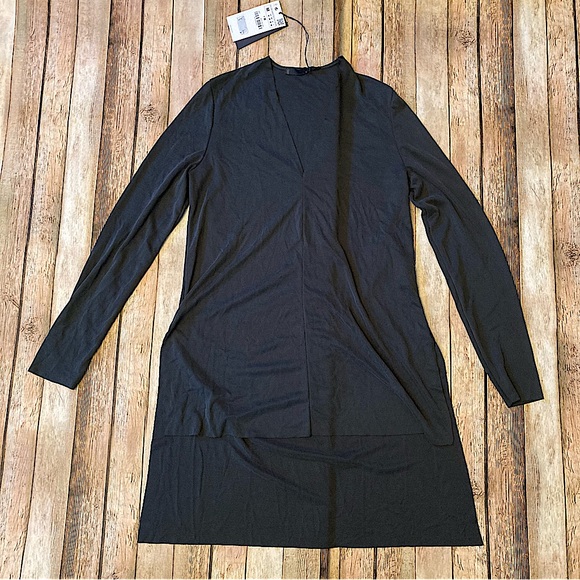 Zara Tops - NWT Zara Woman Studio M Charcoal V-Neck High Low Tunic Fitted Long Sleeves